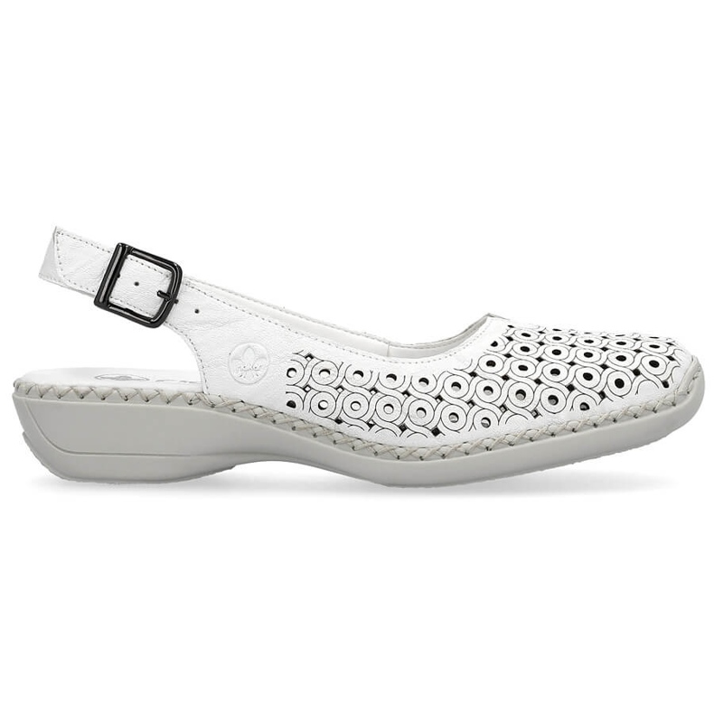 Leather comfortable women's full openwork sandals, white Rieker 41350-80 1