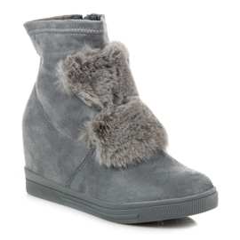 Wedge sneakers with fur grey 1