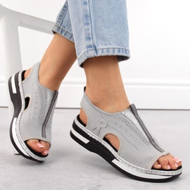 Comfortable women's slip-on sandals Rieker V59B5-90 grey 1