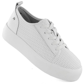 Leather women's sports creepers shoes, white Filippo DP6116 1