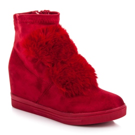 Wedge sneakers with fur red 1