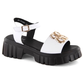Women's leather high-heeled and platform sandals, white Vinceza 7910 1