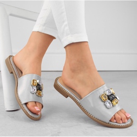 Women's comfortable silver slippers with zircons S.Barski 031 2