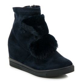 Wedge sneakers with fur navy blue 1