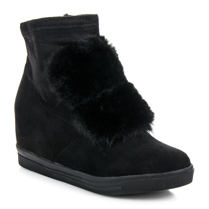 Wedge sneakers with fur black 1