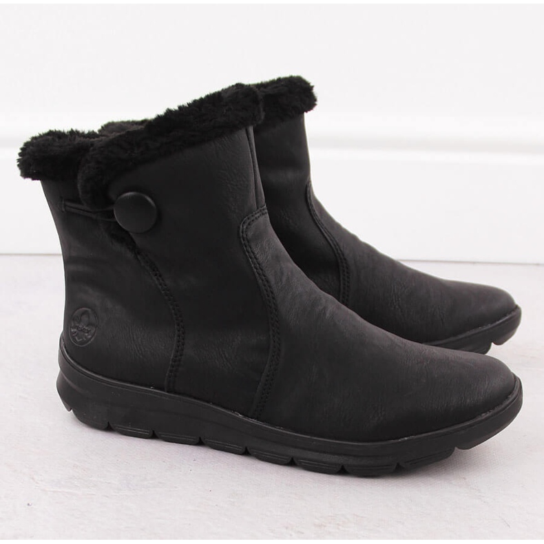 Women's winter boots with fur, black Rieker Z0080-00 2 Women's winter boots with fur, black Rieker Z0080-00 2