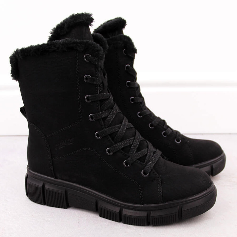 Women's winter boots with fur, black Rieker X3402-00 2