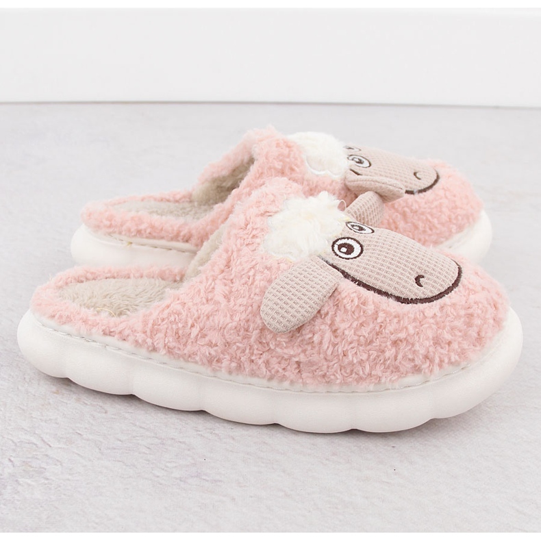 Women's home fur slippers with sheep, pink Filippo DK6683 2