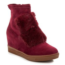 Burgundy wedge sneakers with fur multicolored red 1