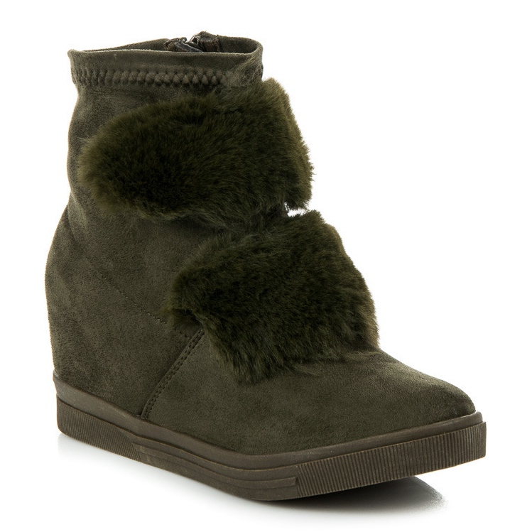 Wedge sneakers with fur green 1
