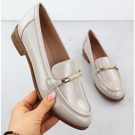 Women's low -healed lacquered beige Potocki SZ12065 shoes 1
