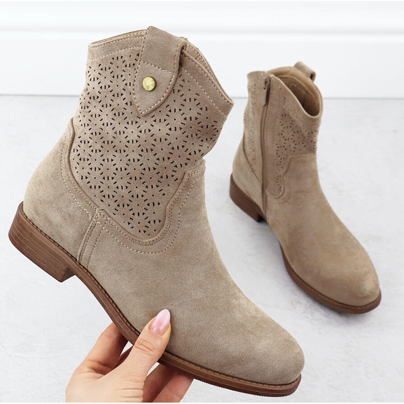 Women's suede boots openwork beige s.barski HY51-063 1