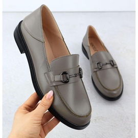 Women's leather shoes comfortable loafers dark beige vinceza 18107 1