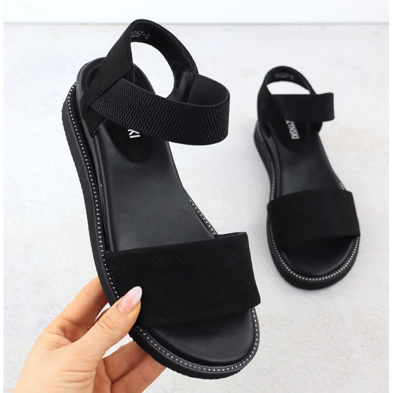 Women's sandals on a low wedge of suede black M. Daszyński MR2267-8 1