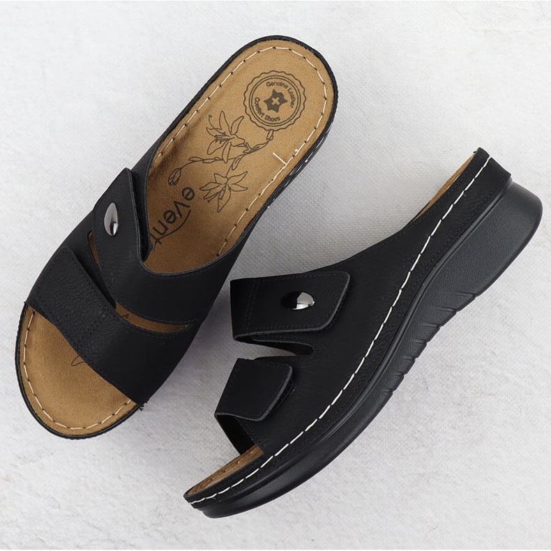 Women's flip flops on wedge -adjustable Black Evento 1602 2