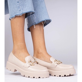 Beige elegant loafers with zircons 1