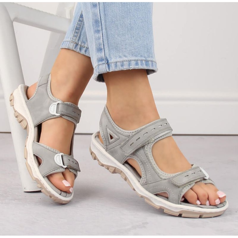 Comfortable Rieker W RKR674 gray sandals 1