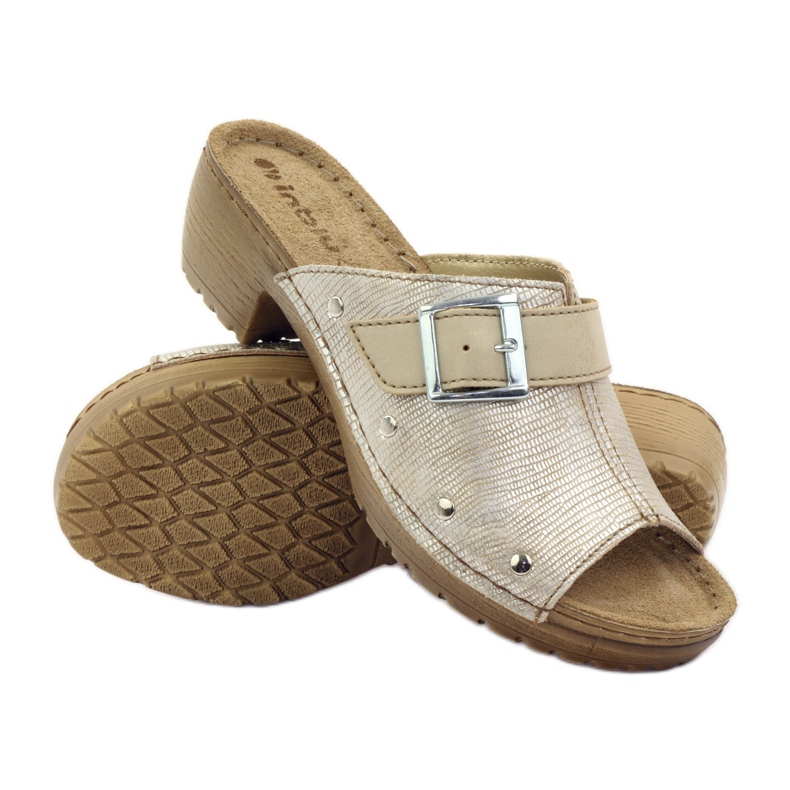 INBLU BL061 silver beige buckle slippers brown grey 3