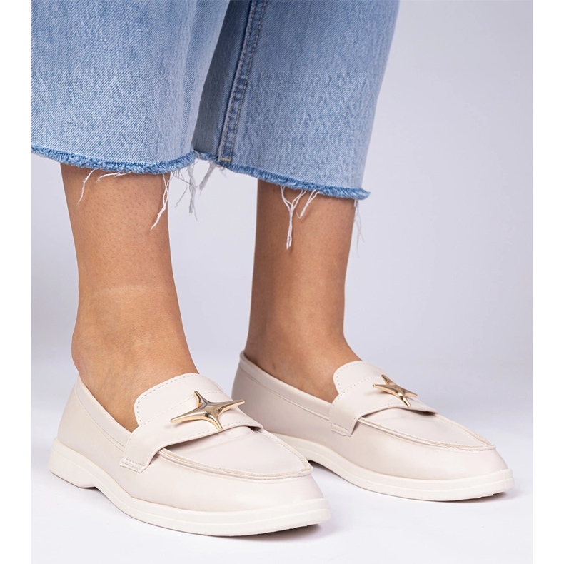 Beige women's loafers with a golden decoration 2 Beige women's loafers with a golden decoration 2