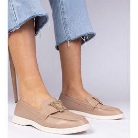 Dark beige women's loafers with an elegant decoration 1