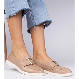 Dark beige women's loafers with an elegant decoration 2