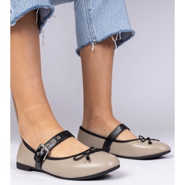 Dark beige women's ballerinas with a bow 1