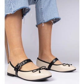 Beige women's ballerinas with a bow 1
