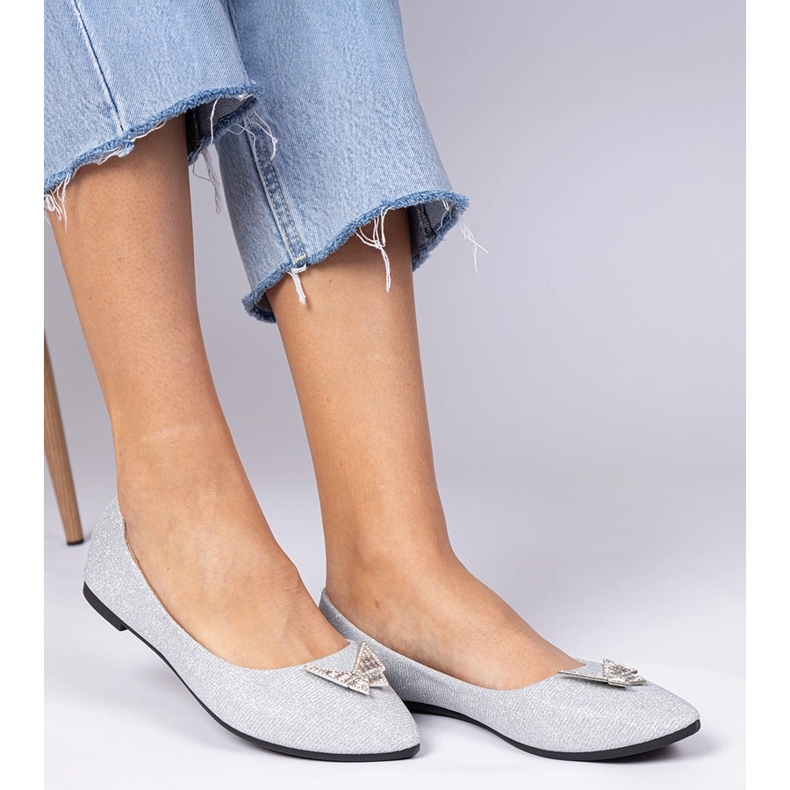 Silver women's glitter ballerinas with a butterfly 1