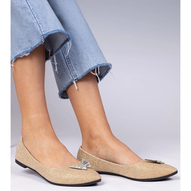 Golden women's glitter ballerinas with a butterfly 2