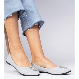 Silver women's glitter ballerinas with zircons 2