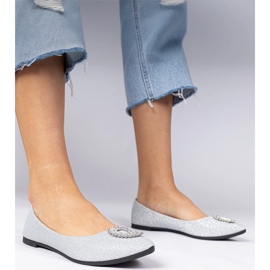 Silver women's glitter ballerinas with zircons 1