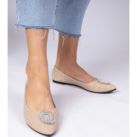 Women's champagne glitter ballerinas with zircons golden 2
