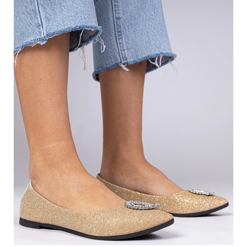 Golden women's glitter ballerinas with zircons 1 Golden women's glitter ballerinas with zircons 1
