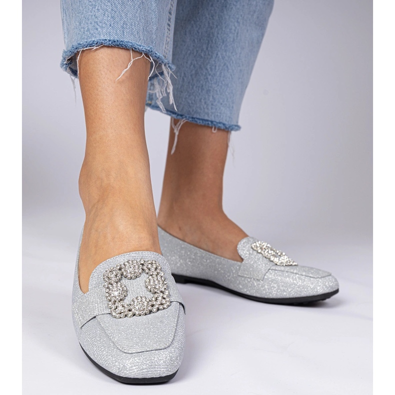 Silver glitter loafers with zircons 2 Silver glitter loafers with zircons 2