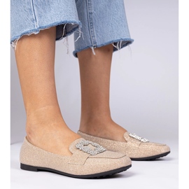 Champagne glitter loafers with zircons golden 1