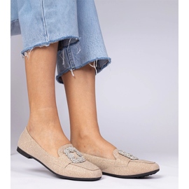 Champagne glitter loafers with zircons golden 2