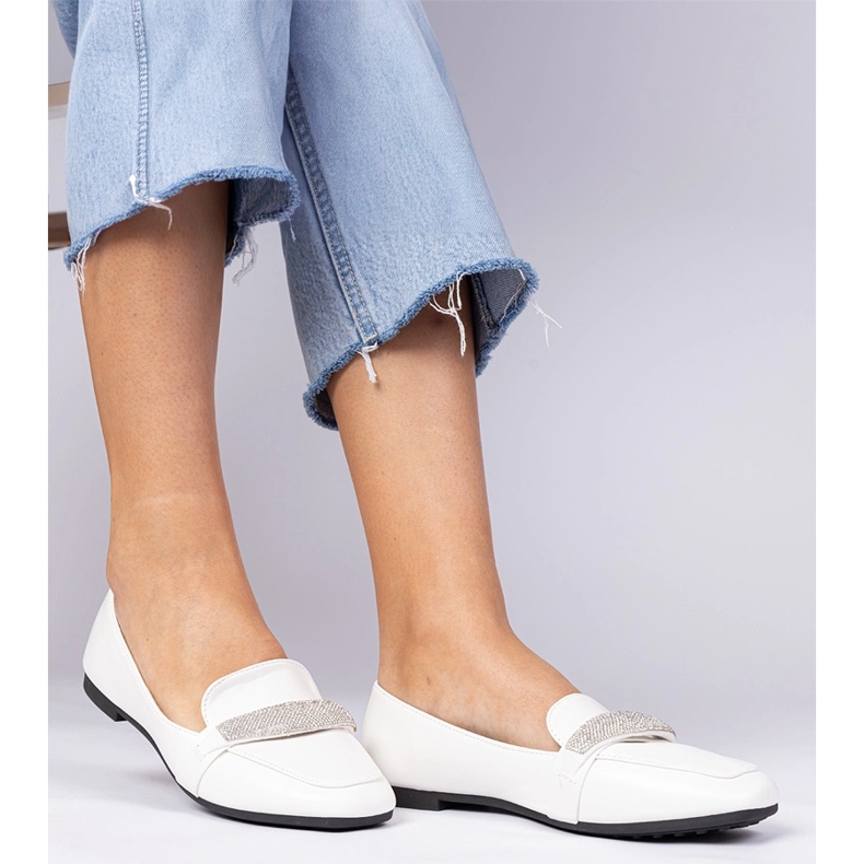 White women's loafers with zircons 1 White women's loafers with zircons 1