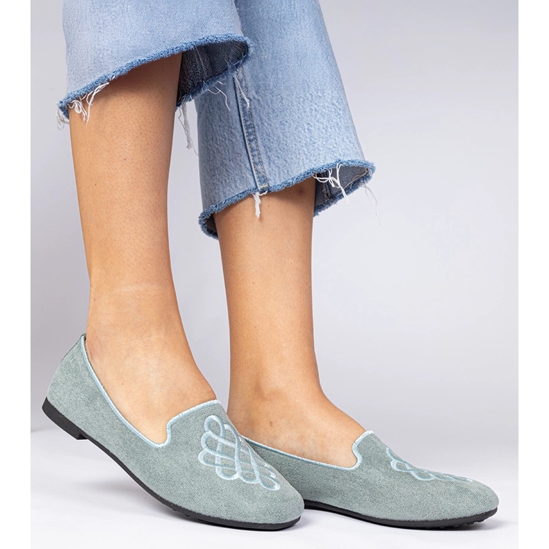 Green Women's Ekozamszowe Ballerinas with embroidery 1