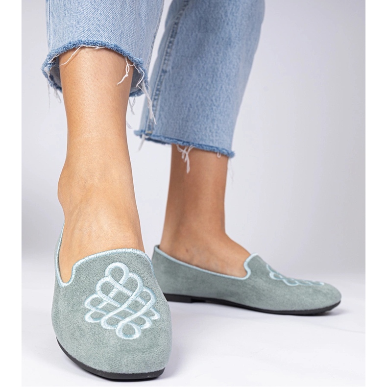 Green Women's Ekozamszowe Ballerinas with embroidery 2