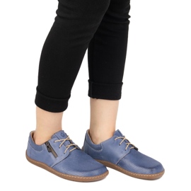 Olivier Women's minimalist leather leather shoes barefoot 1244 perforated navy blue 1