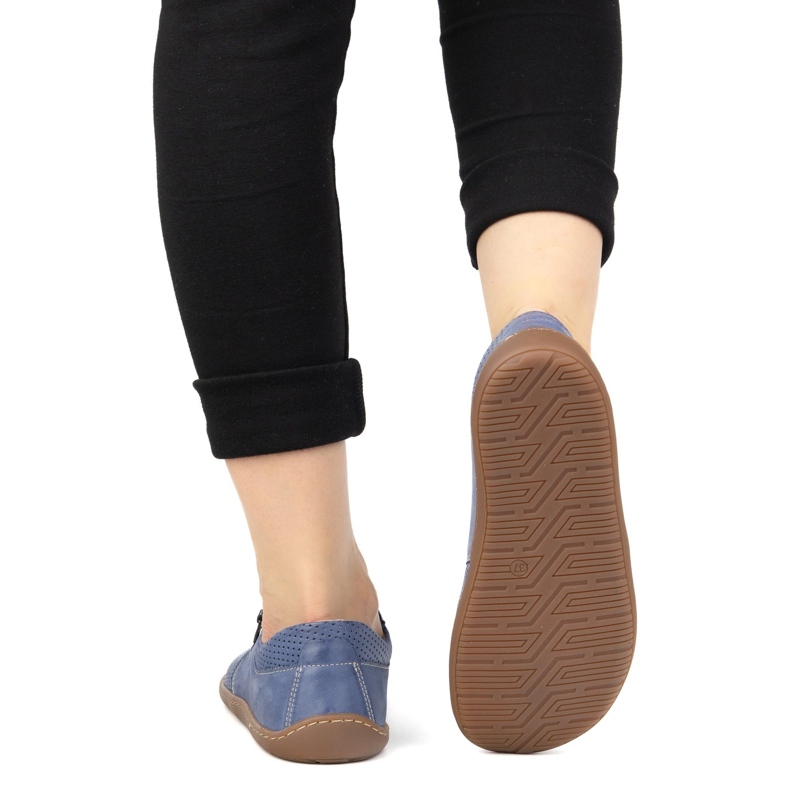 Olivier Women's minimalist leather leather shoes barefoot 1244 perforated navy blue 2