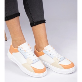 White-orange sports sneakers from eco-leather 1