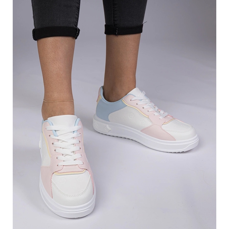 White and pink sports sneakers from eco-leather 1