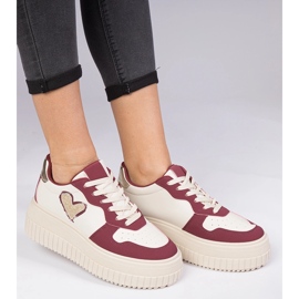 Women's burgundy sneakers with a brocade heart red 1 Women's burgundy sneakers with a brocade heart red 1