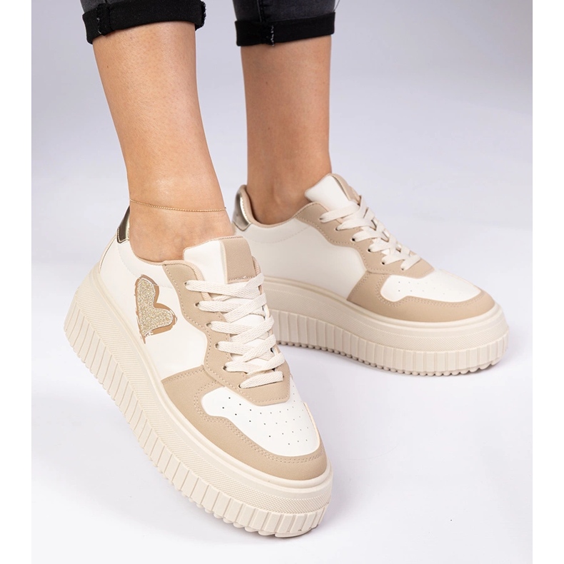 Brown women's sneakers with a brocade heart 2