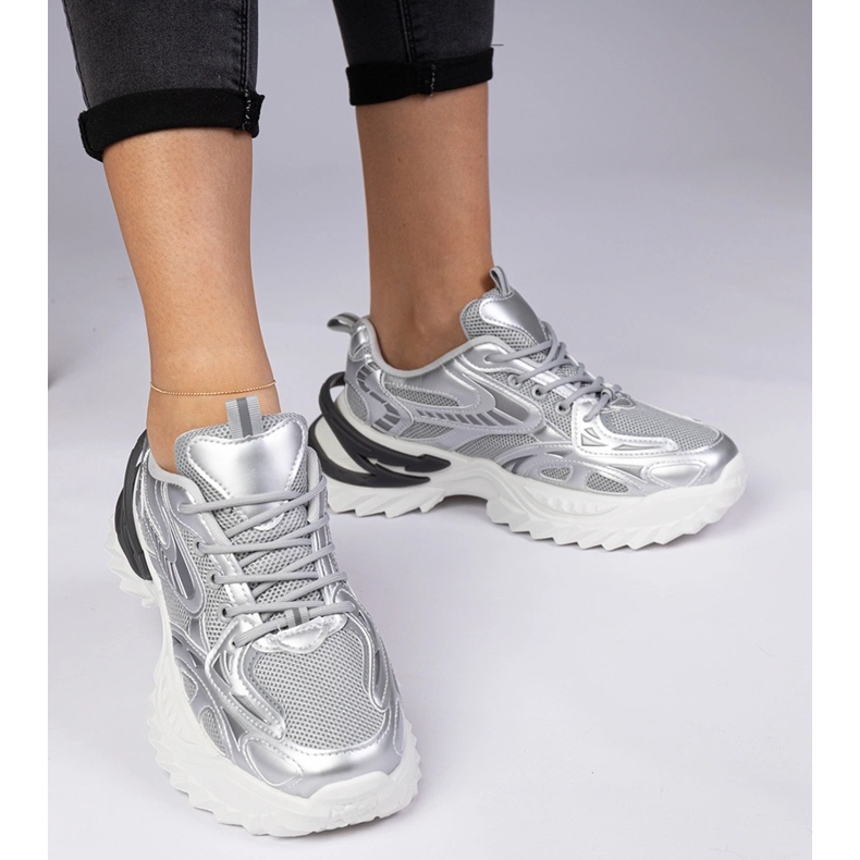 Silver sports sneakers on a massive sole 2 Silver sports sneakers on a massive sole 2