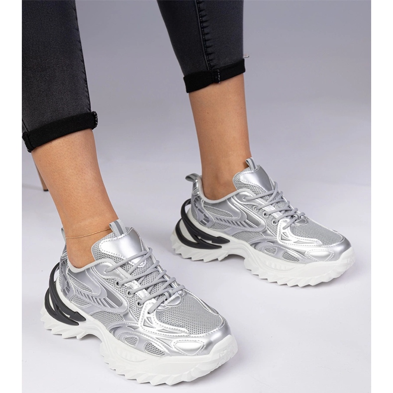 Silver sports sneakers on a massive sole 1 Silver sports sneakers on a massive sole 1