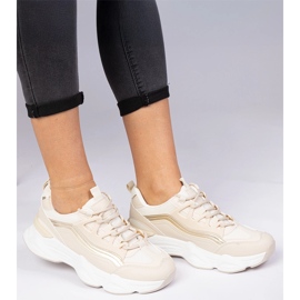 Beige women's sneakers with a golden addition 1