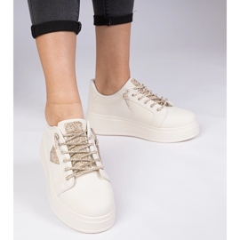 Beige sneakers sneakers with golden zircons 2