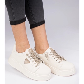 Beige sneakers sneakers with golden zircons 1